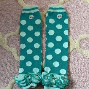 Baby Leg Teal and White Polka Dot Leg Warmers